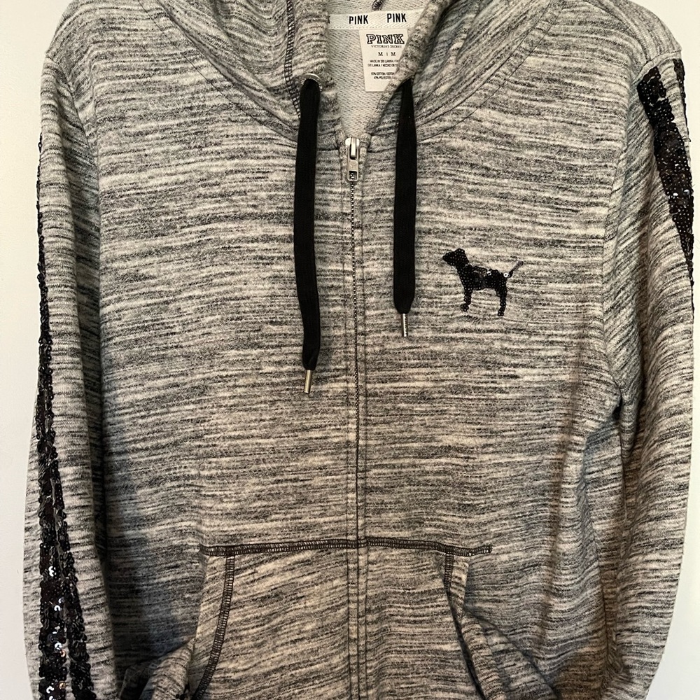 PINK gray sequence hoodie size M